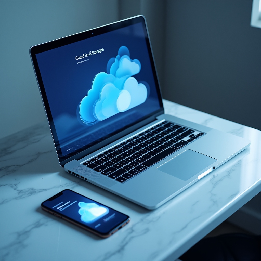 Ikony chmury obliczeniowej na ekranie laptopa